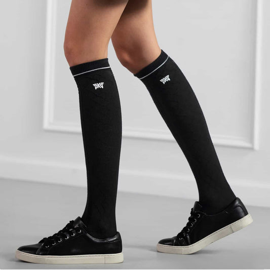 Women's Jacquard Knee Socks - Black - PXG