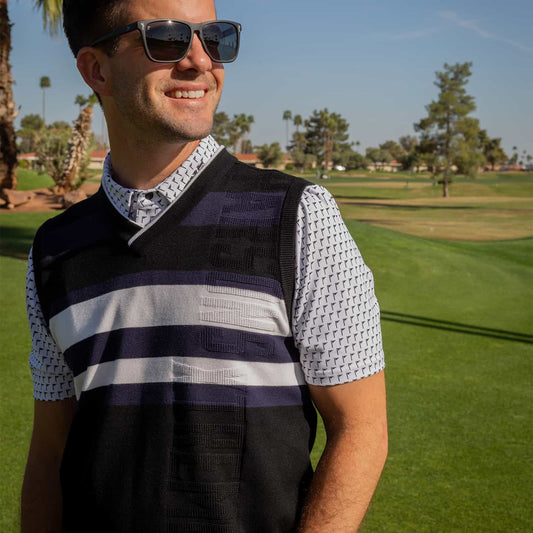 Men's V-Neck Color Block Knitted Vest - PXG