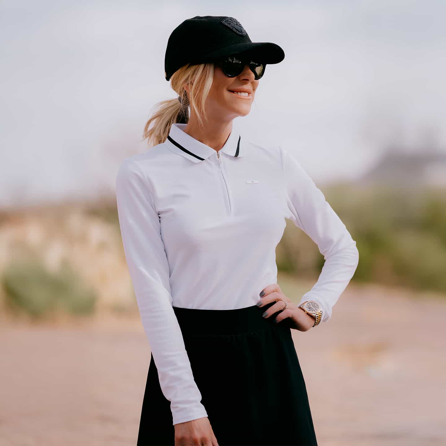 Women's Terry Cloth 1/4 Zip Long Sleeve Polo